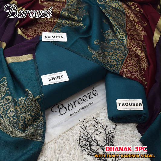 Dhanak Wool 3-Piece Suit with Brosha Shawl - Zinc