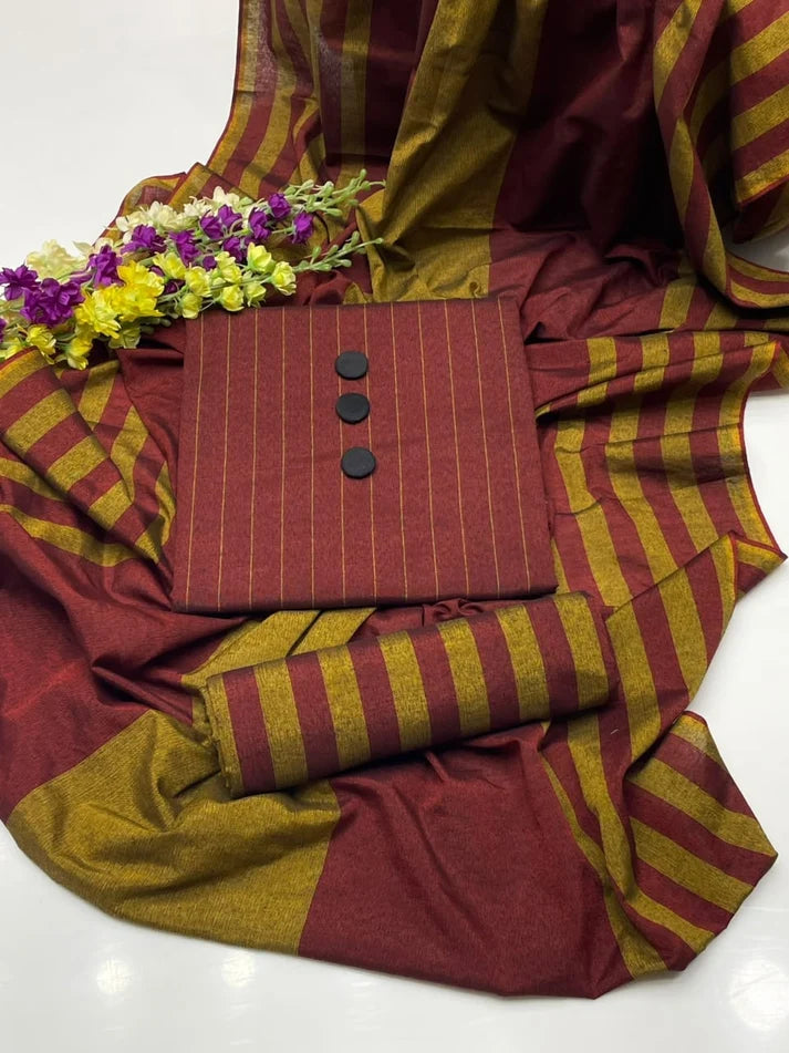 3pc Multani Susi Khaadi-Meroon & Mustard
