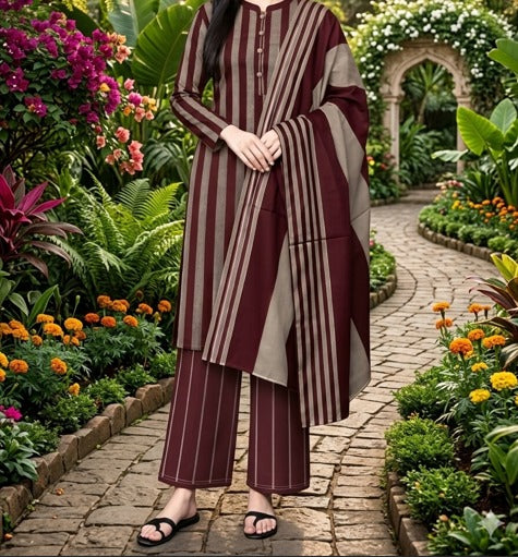 3pc Multani Susi Khaadi-Mehroon